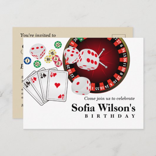 カジノアダルトゲーム誕生日はがき招待状 インビテーションポストカード (正面/裏面)