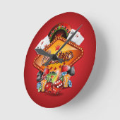 カジノイラストレーション(賭博要素) ラウンド壁時計 (傾斜)
