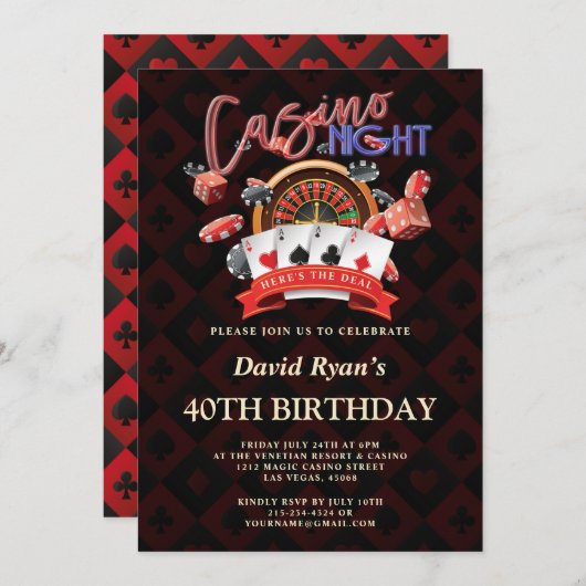 カジノエレガントナイトベガス40th誕生日パーティー 招待状 (正面/裏面)