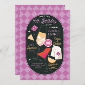 カジノカクテルラスベガス誕生日カードピンク 招待状 (正面/裏面)