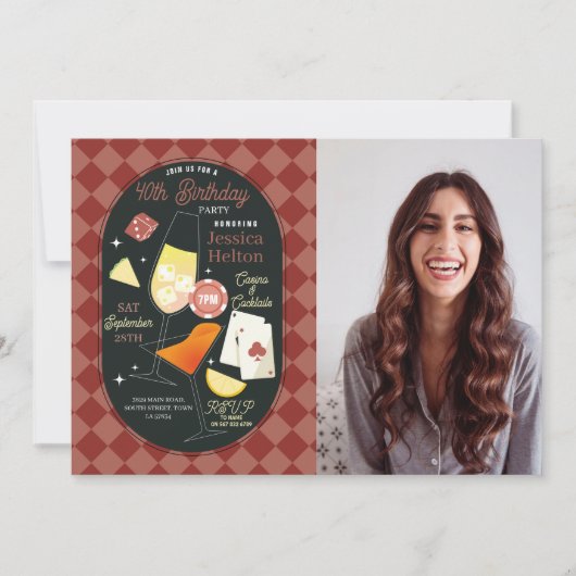 カジノカクテルラスベガス誕生日サイコロ写真 招待状 (正面)