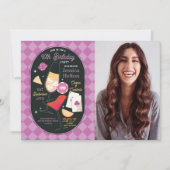 カジノカクテルラスベガス誕生日フォトピンク 招待状 (正面)