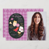 カジノカクテルラスベガス誕生日フォトピンク 招待状 (正面/裏面)