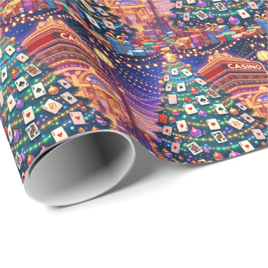 カジノカードテーブルチップカード付きクリスマスツリー ラッピングペーパー (ロールコーナー)