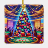 カジノカードテーブル及びトランプのポーカーチップクリスマスツリー セラミックオーナメント (正面)