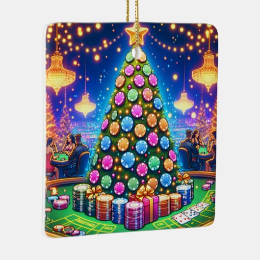 カジノカードテーブル及びトランプのポーカーチップクリスマスツリー セラミックオーナメント (右)