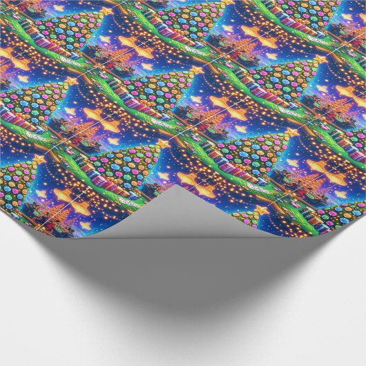 カジノカードテーブル及びトランプのポーカーチップクリスマスツリー ラッピングペーパー (角)