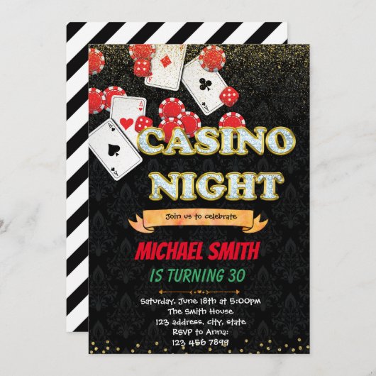 カジノゲームナイトアダルト誕生日シャワーの招待 招待状 (正面/裏面)