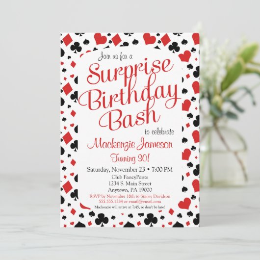 カジノサプライズパーティの招待状トランプのポーカーベガスゲーム 招待状 (スタンド正面)