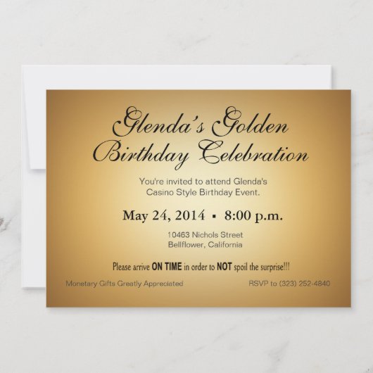 カジノスタイルのパーティー 名前をチップに記入しますのでお知らせください 招待状 (裏面)