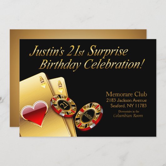 カジノスタイルパーティー 名前をチップに記入しますのでお知らせください 招待状 (正面/裏面)