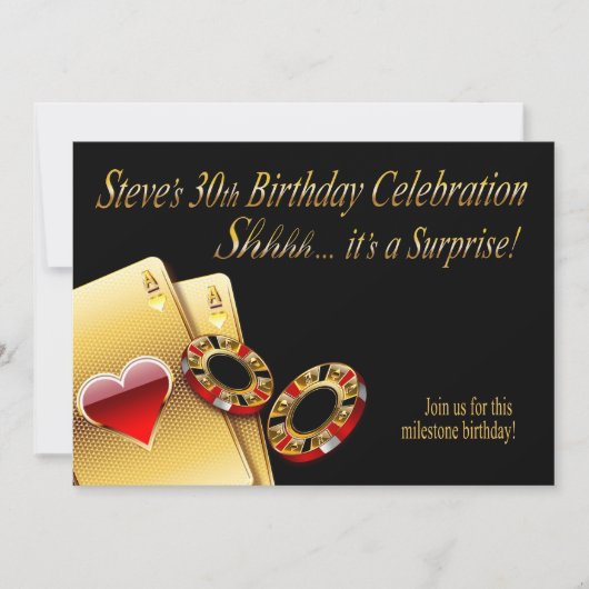 カジノスタイル頼パーティーチップに名前を付ける 招待状 (正面)