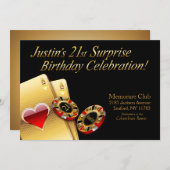 カジノスタイル頼パーティーチップに名前を付ける 招待状 (正面/裏面)