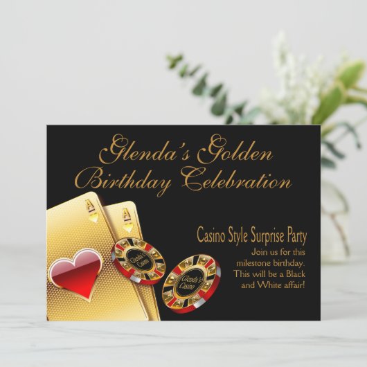 カジノスタイル頼パーティーチップに名前を付ける 招待状 (スタンド正面)