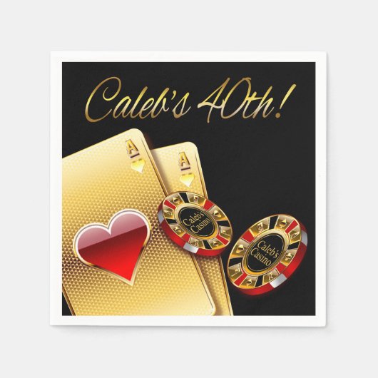 カジノスタイル40頼番目のパーティーのチップ内の名前 スタンダードカクテルナプキン (正面)