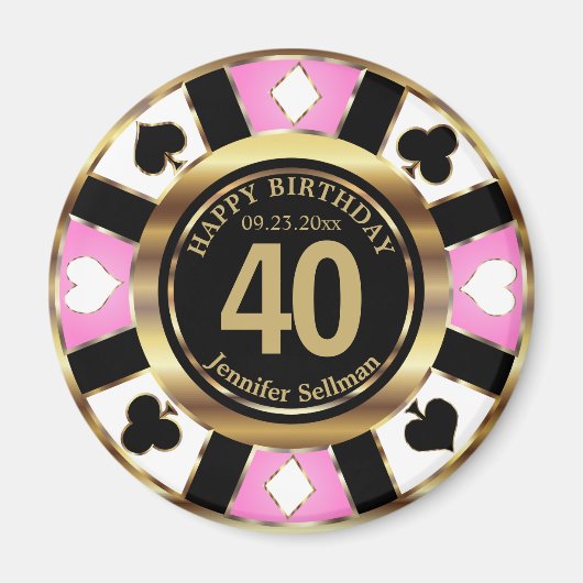 カジノチップラスベガス誕生日 – ピンクマグネット マグネット (正面)