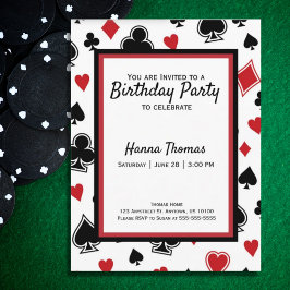 カジノトランプのポーカーカードゲームテーマ誕生日招待状 インビテーションポストカード