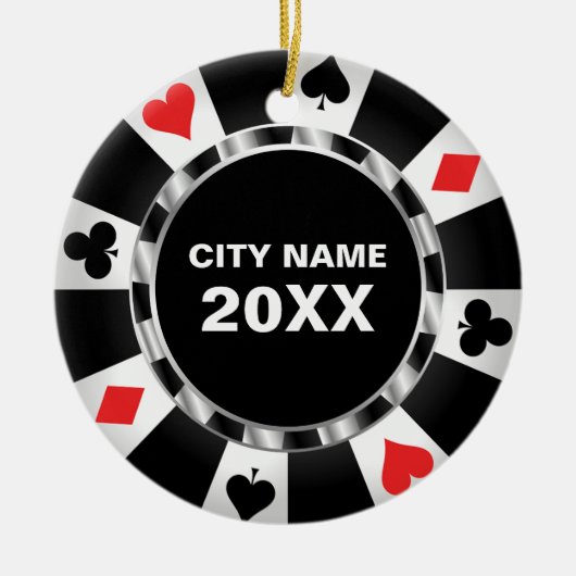カジノトランプのポーカーキープサケクリスマス セラミックオーナメント (正面)