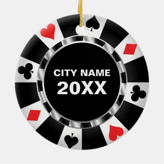 カジノトランプのポーカーキープサケクリスマス セラミックオーナメント (裏面)