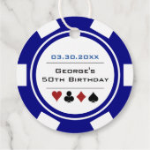 カジノトランプのポーカーチップインネイビーブルー&ホワイト誕生日 フェイバータグ (裏面)