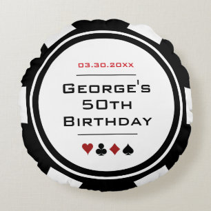 カジノトランプのポーカーチップブラックアンドホワイト誕生日 ラウンドクッション