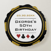 カジノトランプのポーカーチップブラックアンド金ゴールド誕生日 ラウンドクッション (裏面)