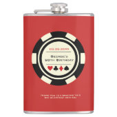 カジノトランプのポーカーチップブラックオフホワイトオンレッド誕生日 フラスク (正面)