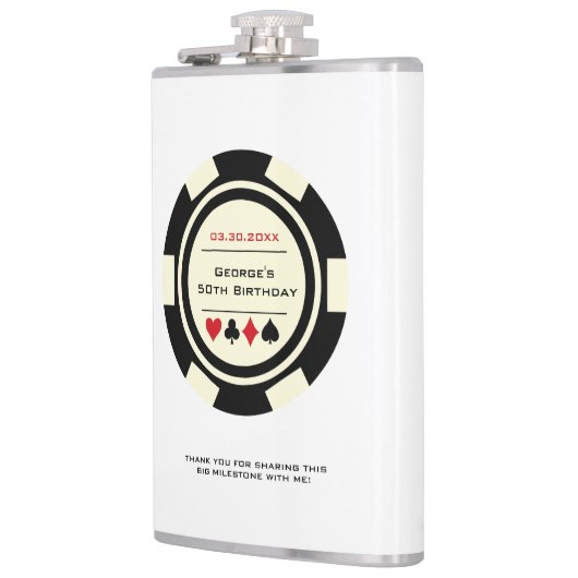 カジノトランプのポーカーチップブラックオフホワイト誕生日 フラスク (左)