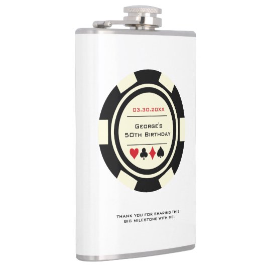 カジノトランプのポーカーチップブラックオフホワイト誕生日 フラスク (右)