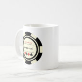 カジノトランプのポーカーチップブラッククリームレッドと名前 コーヒーマグカップ (正面左)