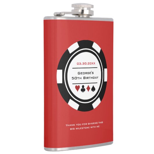 カジノトランプのポーカーチップブラック赤と白誕生日 フラスク (右)