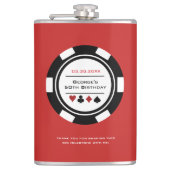 カジノトランプのポーカーチップブラック赤と白誕生日 フラスク (正面)