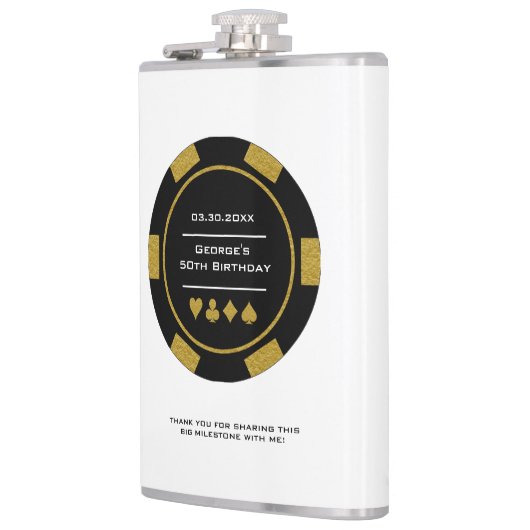 カジノトランプのポーカーチップブラック金ゴールドラスベガス誕生日 フラスク (左)