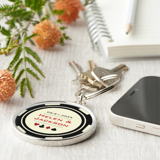 カジノトランプのポーカーチップレッドブラッククリーム結婚式の引き出物 キーホルダー (側面)