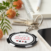 カジノトランプのポーカーチップレッド白黒結婚式の引き出物 キーホルダー (側面)