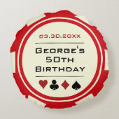 カジノトランプのポーカーチップレッド&クリーム誕生日 ラウンドクッション (裏面)