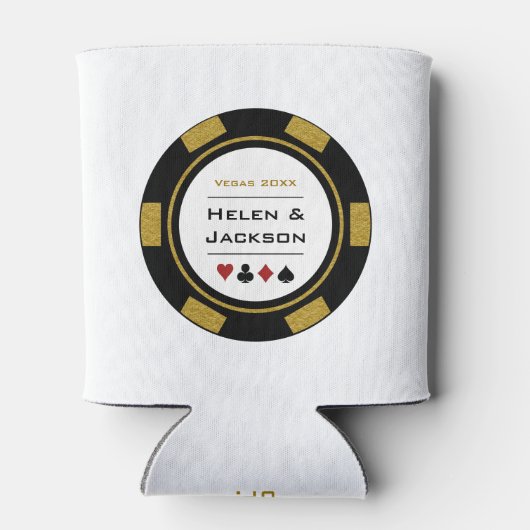 カジノトランプのポーカーチップ金ゴールド白黒ベガス結婚ズ 缶クーラー (裏面)