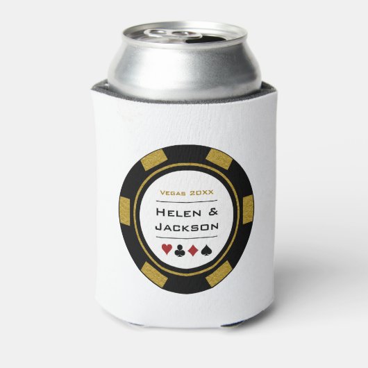 カジノトランプのポーカーチップ金ゴールド白黒ベガス結婚ズ 缶クーラー (缶裏面)