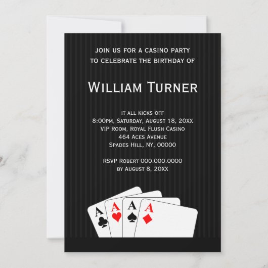 カジノトランプのポーカーナイトバースデーパーティーカスタム招待状 招待状 (裏面)