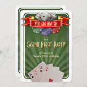 カジノトランプのポーカーナイトモダンバースデーパーティー 招待状 (正面/裏面)