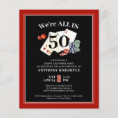 カジノトランプのポーカーバースデーパーティーバジェット招待状 (正面)