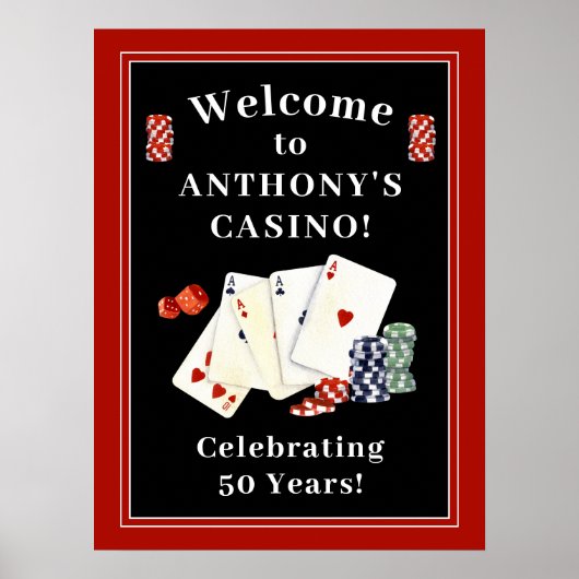 カジノトランプのポーカーバースデーパーティーパーソナライズされたようこそ ポスター (正面)