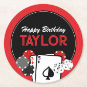 カジノトランプのポーカーバースデーパーティー紙コースター ラウンドペーパーコースター (正面)