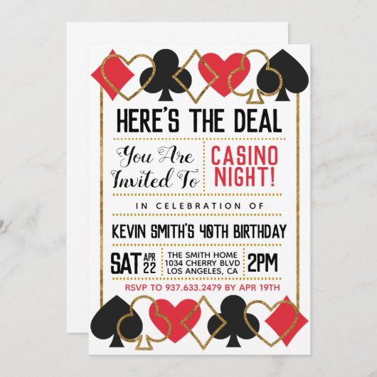 カジノトランプのポーカー招待状 招待状 (正面/裏面)