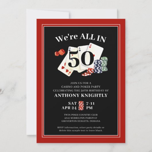 カジノトランプのポーカー誕生日パーティエージエージ 招待状 (正面)