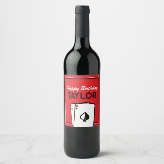 カジノトランプのポーカー誕生日ワインボトルラベル ワインラベル (正面)