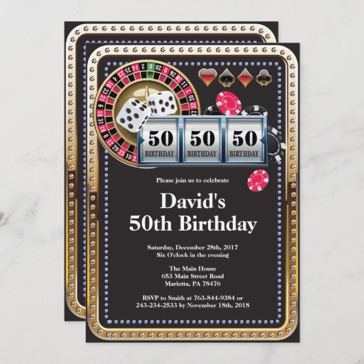 カジノトランプのポーカー誕生日招待状遊カード 招待状 (正面/裏面)