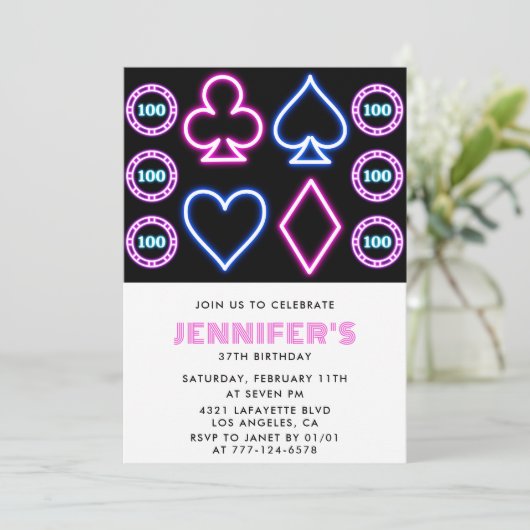 カジノトランプのポーカー遊のカード37th誕生日の招待状 招待状 (スタンド正面)