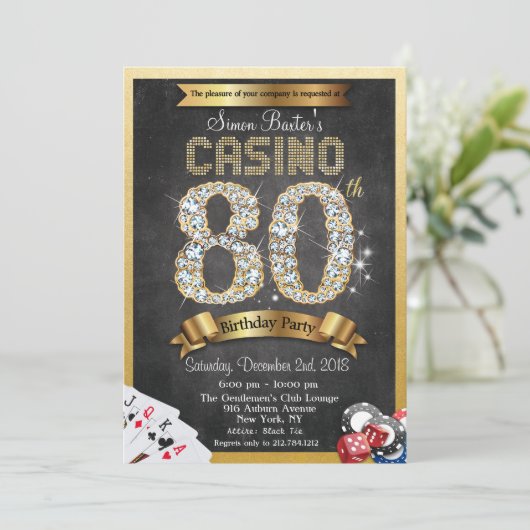 カジノトランプのポーカー80番目の誕生日招待状 招待状 (スタンド正面)