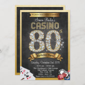カジノトランプのポーカー80番目の誕生日招待状 招待状 (正面/裏面)